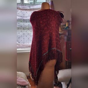 Handmade Knit Ribbon Fringe Poncho